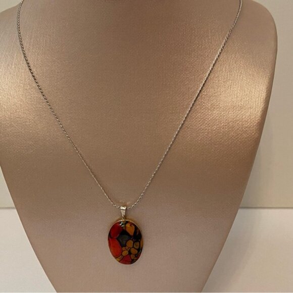 NECKLACE CHAIN STERLING SILVER CHOKER JASPER AGATE GEMSTONE PENDANT MULTI COLOR - Picture 3 of 13